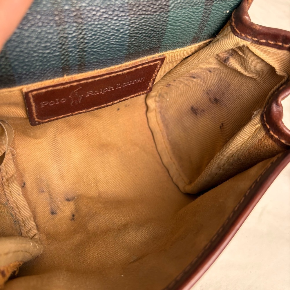 POLO RALPH LAUREN Vintage 90s Tartan Blackwatch Canvas Leather Crossbody Bag - Picture 14 of 14